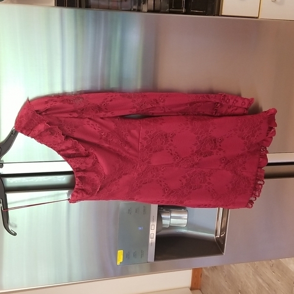 💕ALEXIS💕 Ilana Lace Long Sleeve Dress ~ Dark Red XS One Shoulder Sheath Dress - Picture 9 of 14